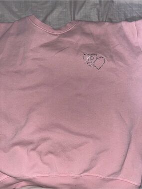 PINK Victoria's Secret Girls Light Pink Rhinestone Double-Heart Sweatshirt